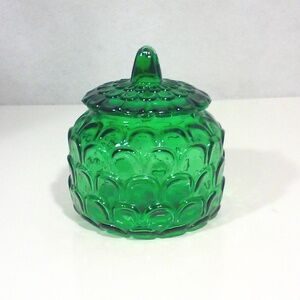 Mid-Century Emerald Green Glass Lidded Jar Canister